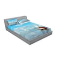 thumbnail image 2 of Ambesonne Nautical Fitted Sheet & Pillow Sham Set, Ship Wreck Landscape, Queen, Blue White, 2 of 2