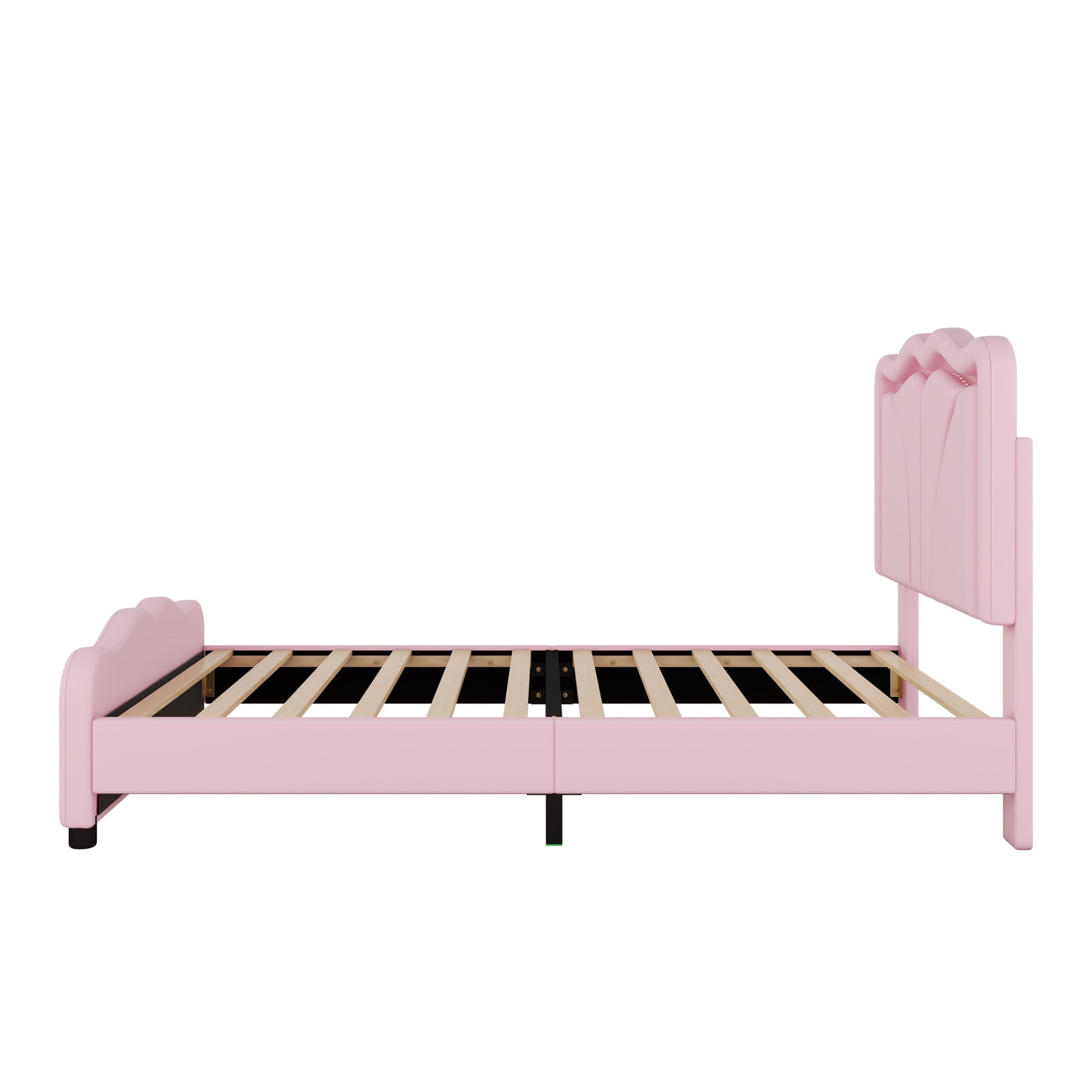 Noble House Sheila Twin Upholstered Platform Bed, Curve Shaped Height-Adjustable LED Headboard, PU Leather, Pink