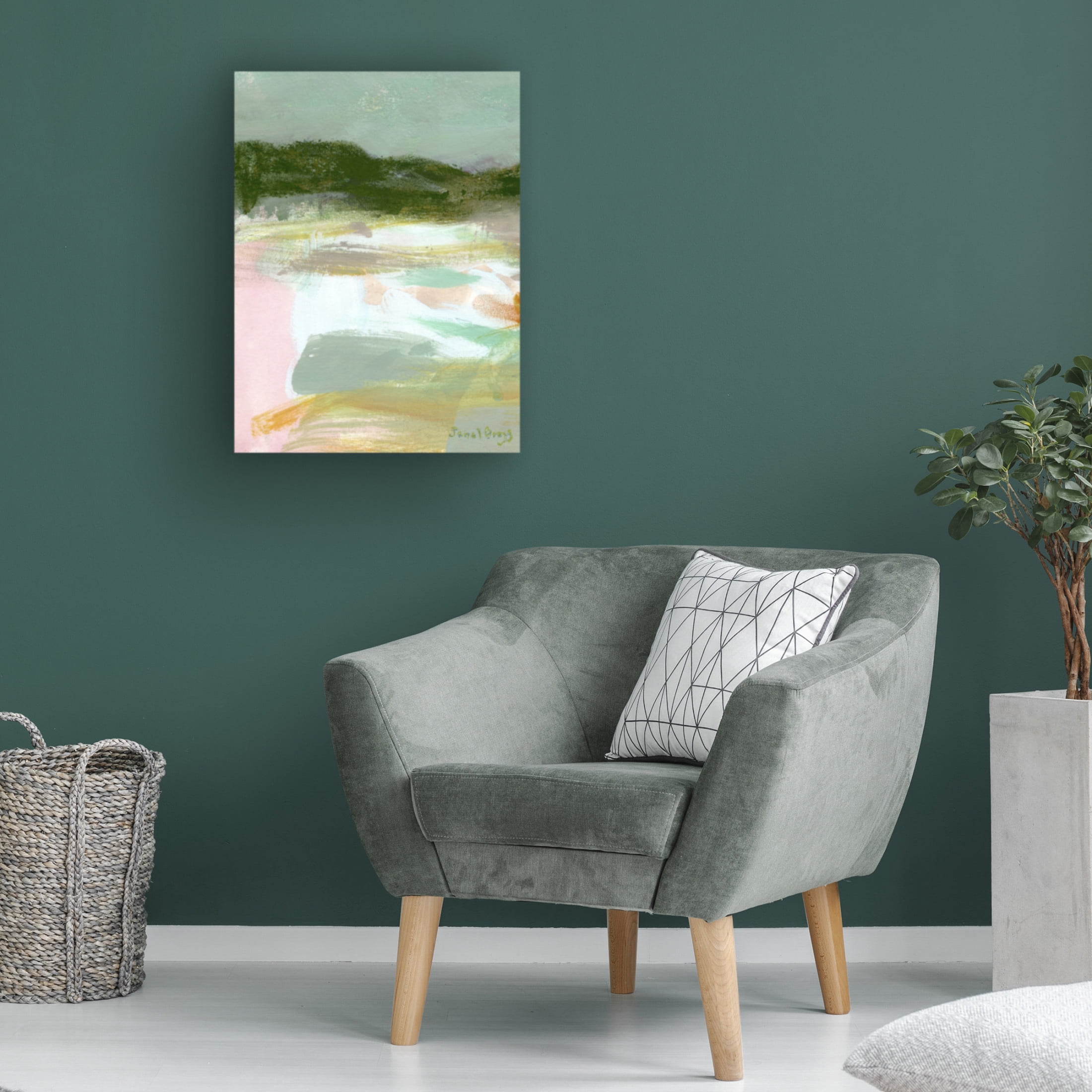Canvas Wall Art - Janel Bragg 'Landscape in Green Gold and Pink I' Wall Art for Living Room, Bedroom, or Office Décor by Trademark Fine Art - 18 x 24 Inches