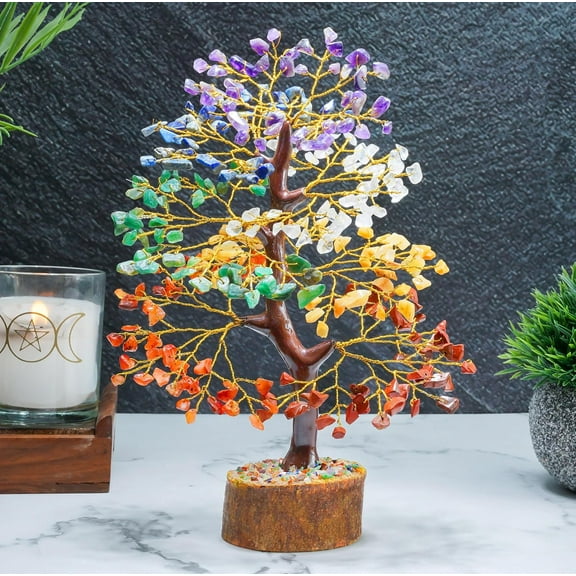 Livinwise Chakra Tree, Crystal Tree for Positive Energy - Crystals & Healing Stones - Feng Shui Seven Chakra Tree of Life Decor - Home Decorations for Living Room, 7 Chakra Tree, 200 Beads, 8-10"