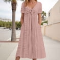 thumbnail image 2 of Vestido largo liso con cuello en V y volantes de encaje para mujer - Poliéster elástico, elegante/casual, lavable a máquina, para la noche/cócteles, 2 of 7