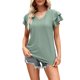 thumbnail image 2 of VISgogo Tops sueltos de verano para mujer, camiseta dulce con cuello en V y manga corta con volantes de doble capa con agujeros de color sólido VISgogo moda, 2 of 5