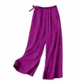 thumbnail image 3 of Feancey Boho Palazzo Pants for Women Linen Casual Elastic Waisted Pant 2025 Trendy Loose Fit Wide Leg Pants Solid Color Lounge Trousers with Pockets Limited Time Sales Today Hot Pink L, 3 of 8