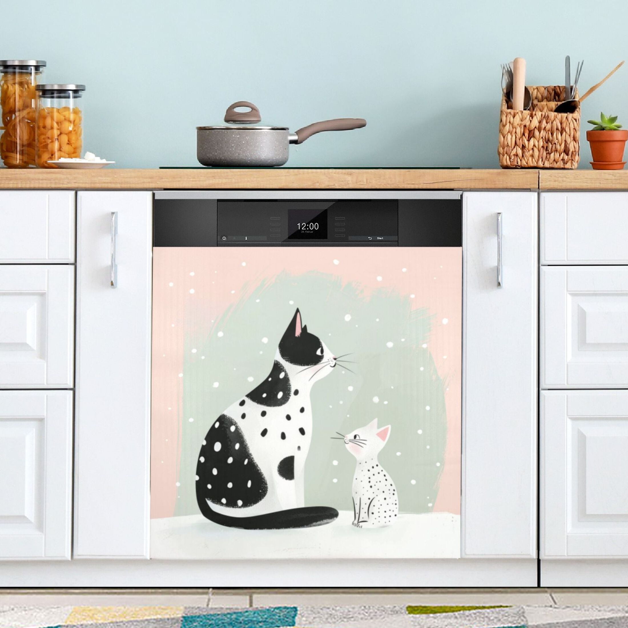 Dishwasher Magnetic Sticker 23x26 Inch Refrigerator Magnetic Sticker Washing Machine Magnetic Sticker Kitchen Panel Magnetic Sticker Home Decor Spotted Cats and Snowflakes