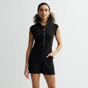 Women's bebe Open Collar Zip-Up Romper Color: Black Size: X LARGE