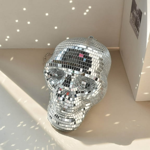 Creative Skull Disco Ball Sculpture,Tabletop Glass Mirror Ball Ornaments,Halloween Skull Head Disco Balls,Cool Reflective Light Mirror Balls Decorative for DJ Club Party,Wedding,Music Festival