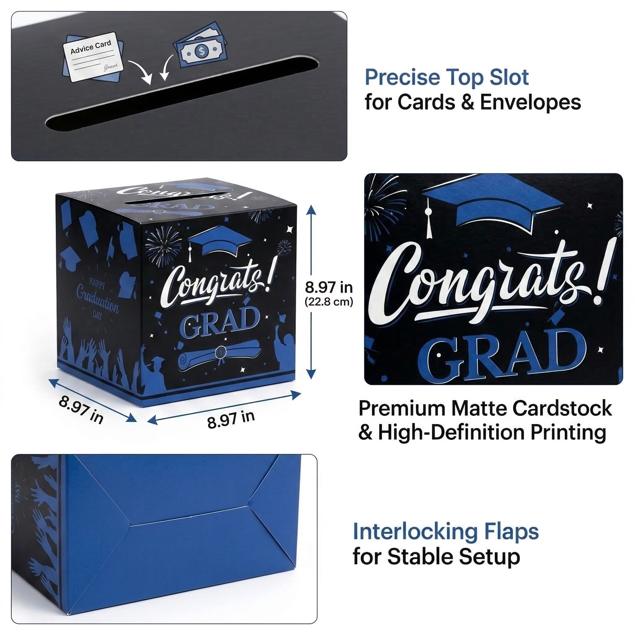 Blue Graduation Card Box, Folding Money and Greeting Stationery for Ceremony, 1 Count
