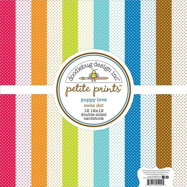 Doodlebug PL5292 12 x 12 Po Petit Tirages Double Face Carton - Amour Chiot - Pack de 12