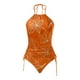 thumbnail image 3 of WILLBEST Trajes de Baño Mujer Con Falda de Moda de Verano de Las Mujeres de La Hoja de Arce Línea de Impresión Sexy Con Cordones Traje de Baño Dividido, 3 of 4