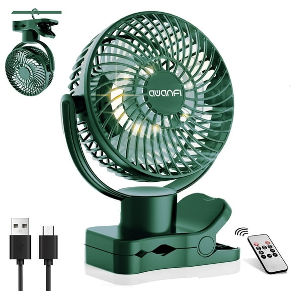 Clip Fan Rechargeable, 10000mAh Personal Fans Small Quiet with Remote, Portable USB Table Fan with 4 Speeds for Office Bedroom Desk (Green)