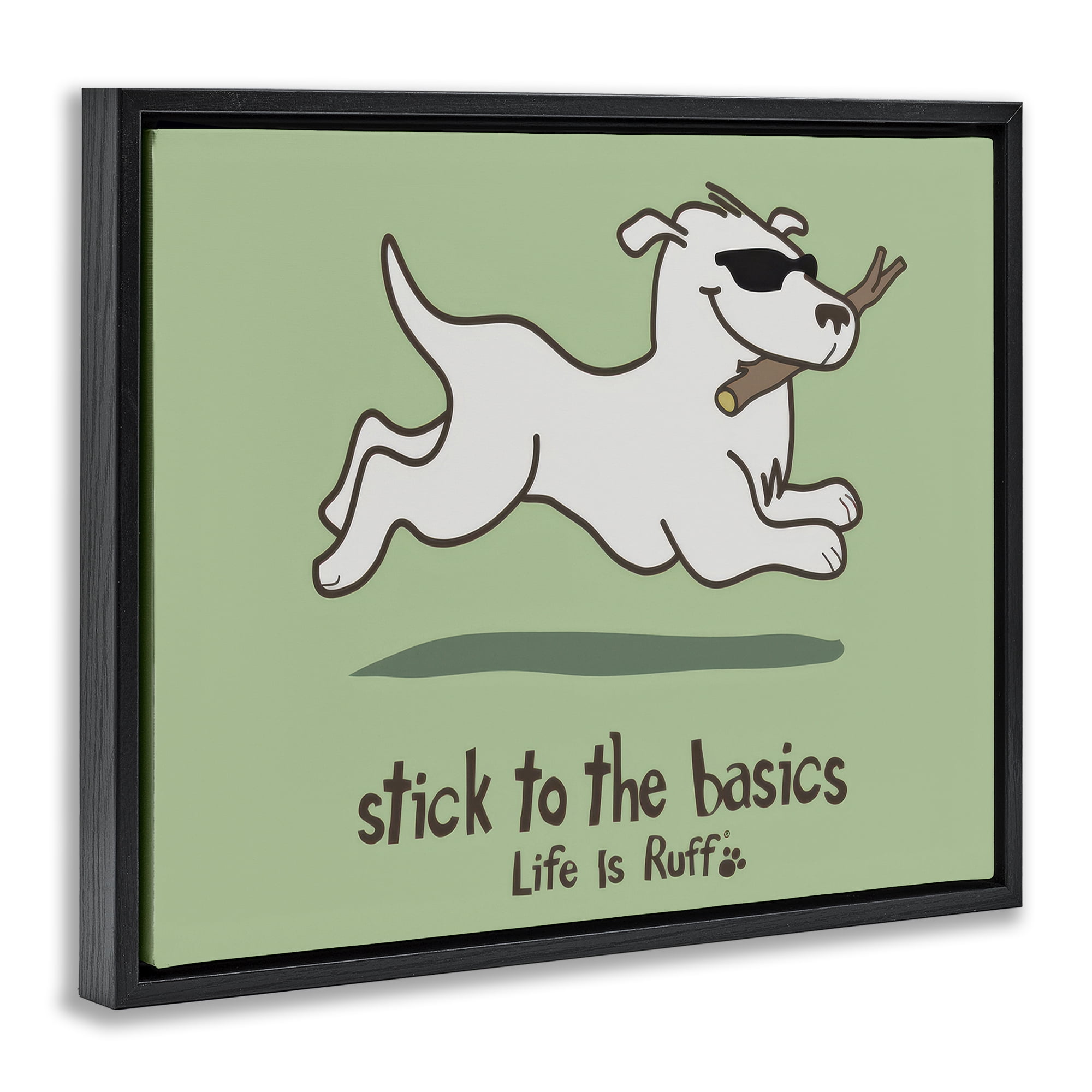 Stupell Industries Stick To Basics Dog Animals Painting Black Floater Framed Canvas Art Print Wall Art, 21 x 17
