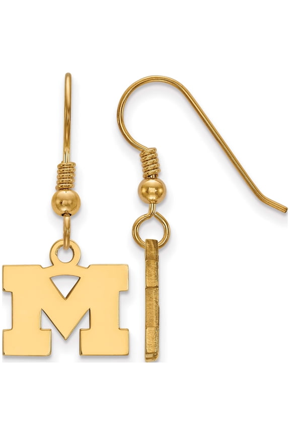 Ss/Gold Plated Sterling Silver With Gp Logoart Michigan (Univ Of) Xs Dangle Earrings (30 X 14) Made In United States gp006um