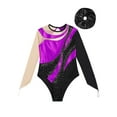 thumbnail image 3 of Haitryli Kids Girls Shiny Long Sleeve Gymnastics Dance Leotard Romper Yoga Biketard Unitard with Hair Band Set Purple&Black 14, 3 of 5