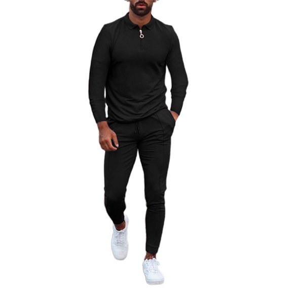 Baqcunre Track Suits For Men Set Men'S Fall Breathable Wrinkle Two Piece Breathable Suit Roll Sleeve Shirt Pants Set Mens Outfits Tops For Men Black L