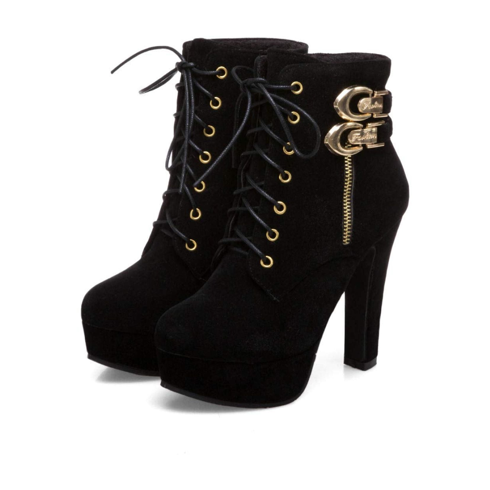 Womens Sexy Stiletto High Heels Zip Lace Up Biker Ankle Boots