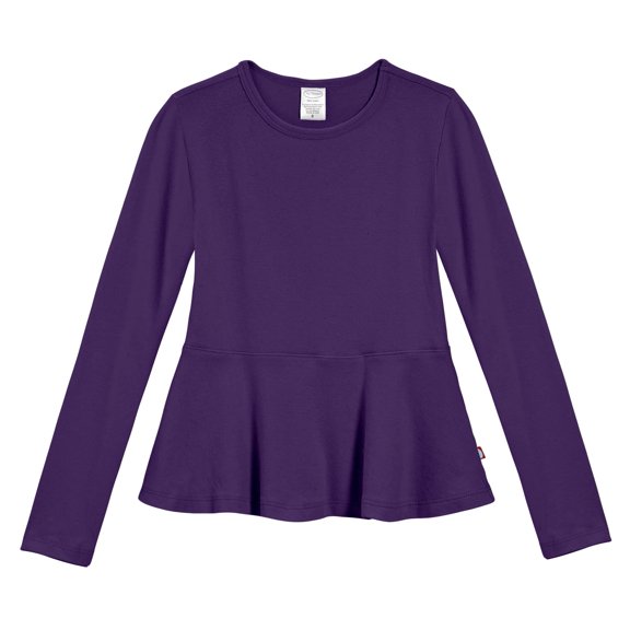 Girls Soft Cotton Long Sleeve Peplum Tee | Purple