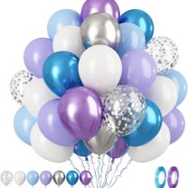 Blue Purple Balloons Set, 60 PCS Blue Balloons, Metallic Purple Blue White Latex Balloons Metallic Silver Confetti Balloons for Helium for Girls Baby Shower Winter Wonderland Party Supplies