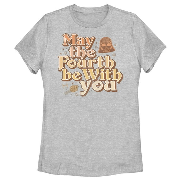 Women's Star Wars Retro Darth Vader May the Fourth Be With You Graphic Tee Athletic Heather Medium