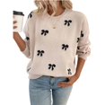 thumbnail image 2 of Women's Y2K Sweater Cozy Fall Sweaters Knit Crewneck Long Sleeve Drop Shoulder Pullovers Khaki M, 2 of 10