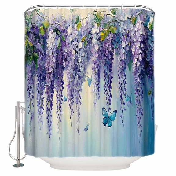 54x78 Inch Shower Curtain Decorative Purple Eucalyptus Bathtub Bath Curtains Fabric Waterproof Bathroom Decor Oil Painting Spring Botanical Small Stall Shower Curtain Set with 12 Hooks