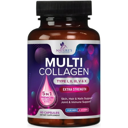 Multi Collagen Pills 2400 mg - Advanced Types I, II, III, V, X - Hydrolyzed Multi Collagen Peptides Pills, Collagen Supplements for Women & Men - Hair, Skin, & Nail Support Supplement - 60 Capsules