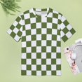 thumbnail image 5 of Green White Check Checkered Lotus Leaf Neck T-Shirt Long Sleeve Women'S T Shirt Elegant Fashion Tops & Tees, 5 of 8