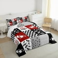 thumbnail image 3 of Manfei Boys Tractor Excavator Queen Comforter Set, Cartoon Farm Truck Bedding Sets, Grey Red Patchwork Plaid Reversible Bedding Comforter Set, Breathable Home Decor, 3pcs, 3 of 8