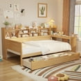 thumbnail image 3 of Natural Wood Twin Daybed w/ Storage, Desk, & Shelves - Space-Saving Bedroom Furniture. MDF/Pine Frame, 91"L, Natural Finish. Perfect for Study or Small Spaces., 3 of 19