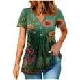 thumbnail image 1 of Blusas para las Mujeres Vestido Casual de Manga Larga Plisado Floral Estampado Cuello en V, Camiseta de Botón de Verano con Ajuste Suelto, Mezcla de Poliéster Spandex, 1 of 9