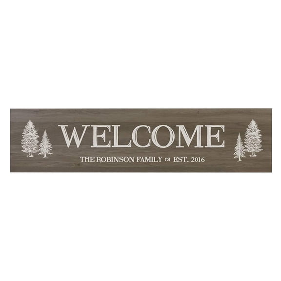 Welcome Wooden Wall Sign with Tree Art Size Salt Oak 10 x 40