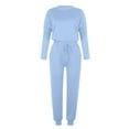 thumbnail image 4 of BLOCLOALO 2 Piece Lounge Set Pullover Crewneck Sweater Women's Outfit Crewneck Pullover Tops and Long Pants Sweatsuits Long Sleeve Tops Sweatpants and Sweatshirt Set Lounge Outfit Light Blue 3Xl, 4 of 5