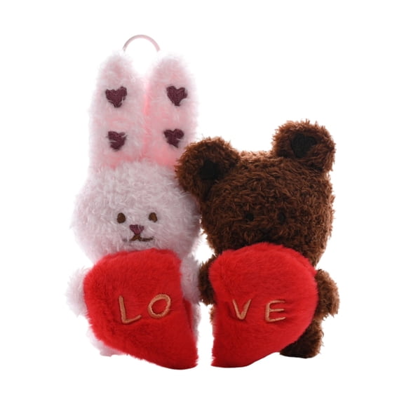 Hanging Plush Teddy Bear Rabbit Couple Doll with Red Love Cute Small Teddy Rabbit Bear Soft Stuffed Animal Plush Doll for Valentines Wedding Anniversary Birthday Gift for Girls Girlfriend Wife Mom