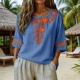 thumbnail image 6 of Vinsonshop Women's Cotton Linen Blouse Embroidered Shirt Bohemian Tops Gauze Boho Tunic Tops Boho Gauze Tops Crew Neck Embroidered Linen Tops Womens Blouses Casual Blue XL, 6 of 9