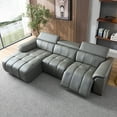 thumbnail image 4 of Kevinplus Wall-Hugger Reclining Sofa Modern Manual Control Genuine Leather L Shaped Couch,Lounge Seat with USB Port,Grey, 4 of 13