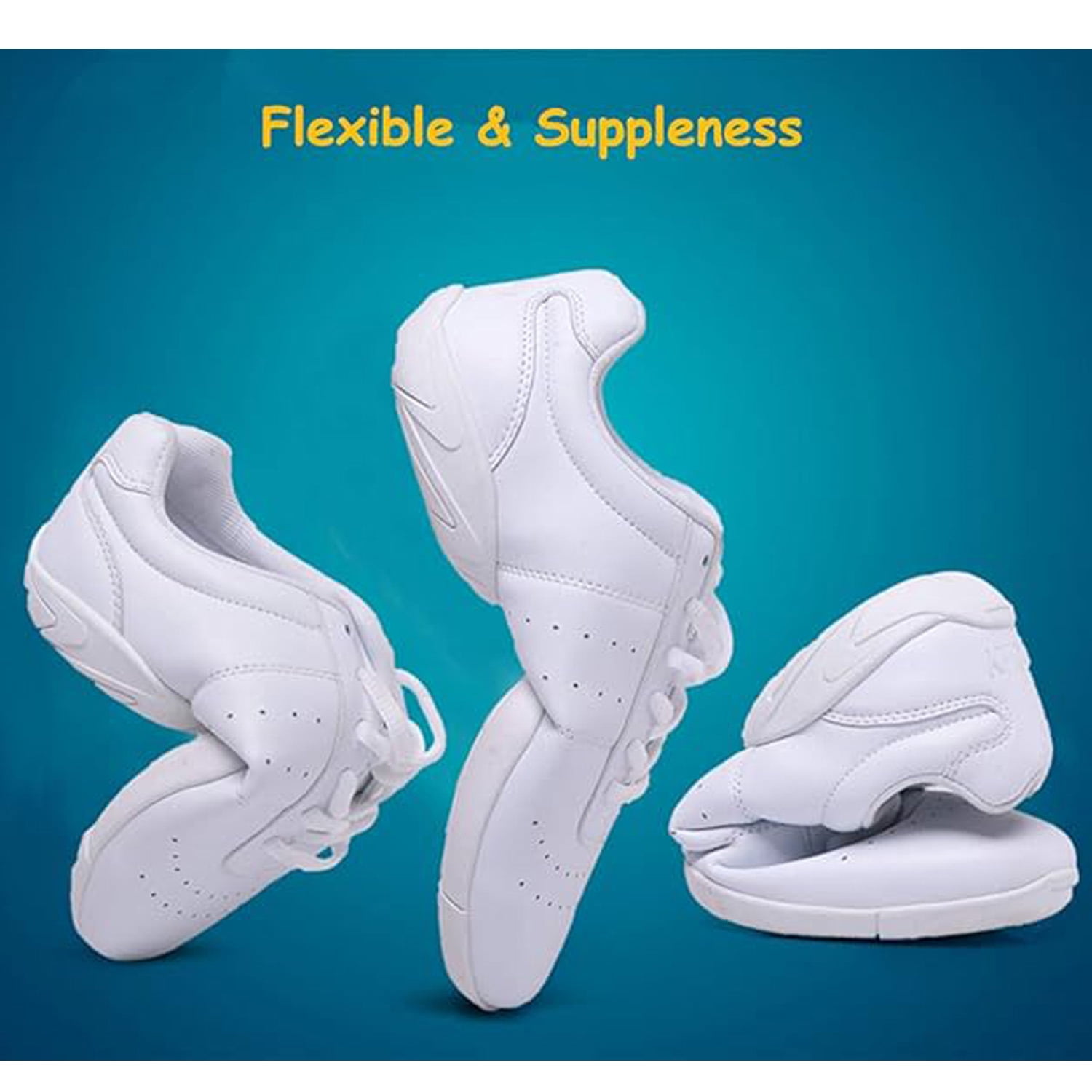 kkdom White Cheerleading Shoes Athletic Dance Sport Training Shoes Competition Tennis Sneakers Cheer Shoes Size 6