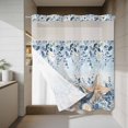thumbnail image 4 of Marine Life No Hook Shower Curtain with Snap in Liner Watercolor Blue Beige Starfish Shell Leaves Ombre Waterproof Bathroom Shower Curtain with See Through Top Window for Bathtub 72" x 72", 4 of 9