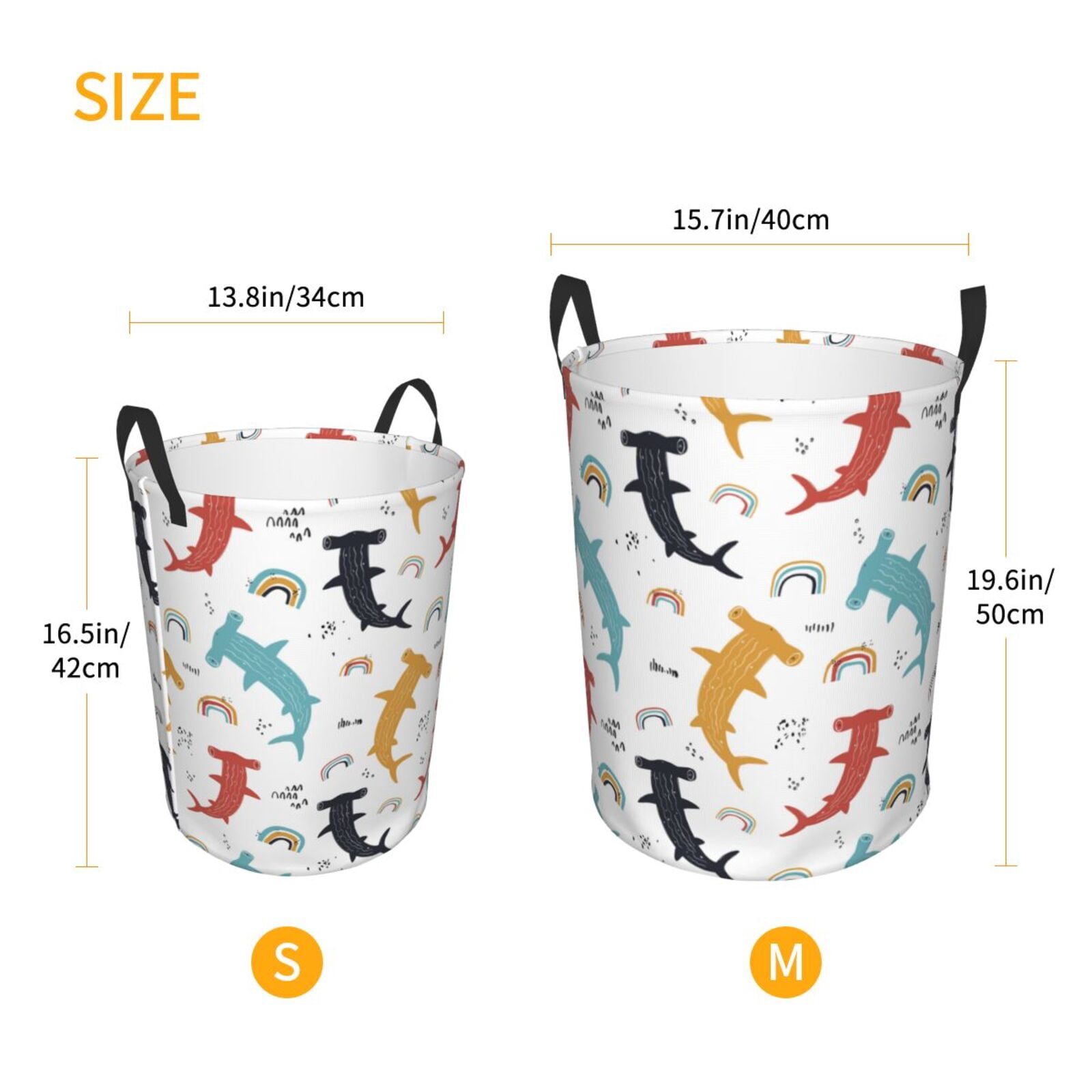Large Laundry Basket with Handles - Colorful Rainbow Hammerhead Shark Kids Baby Dirty Clothes Laundry Hamper for Bedroom Aesthetic