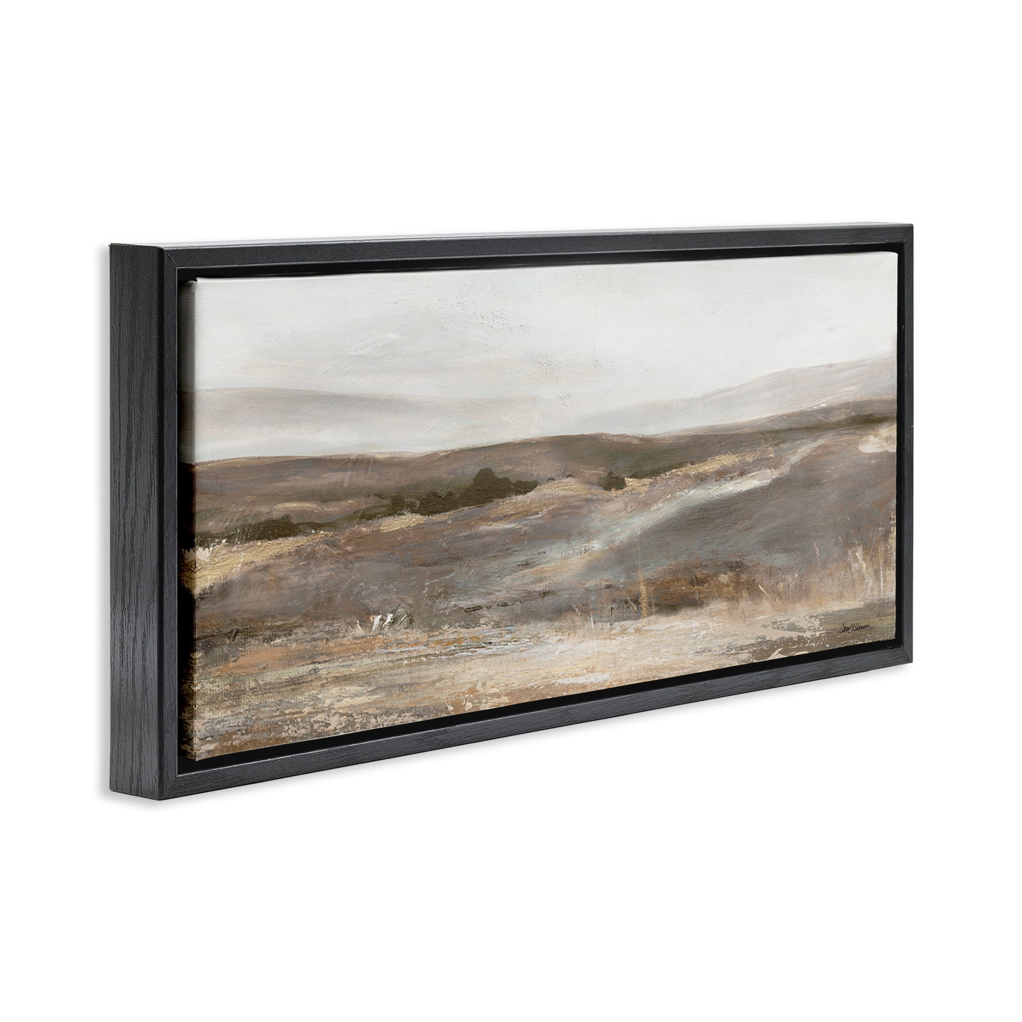 Stupell Industries Desert View Abstraction Landscape & Nature Painting Black Floater Framed Canvas Art Print Wall Art, 31 x 14