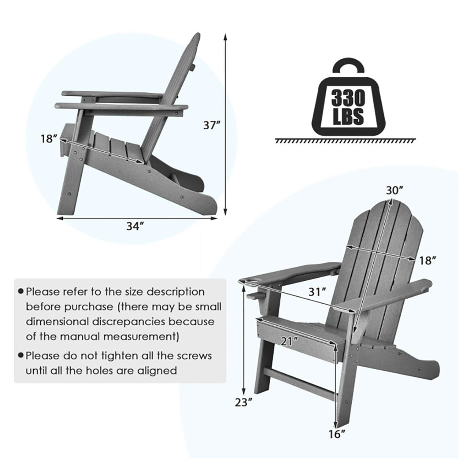 Spaco Outdoor Patio Adirondack Chair with Built-in Cup Holder for Garden, Balcony, Poolside, Gray