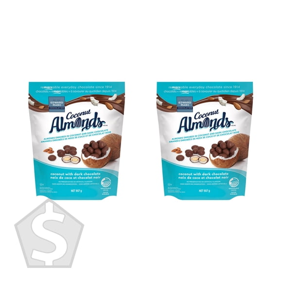 Edward Marc Coconut Almonds with Dark Chocolate, 907 g (Pack of 2), 1.814 kg Total
