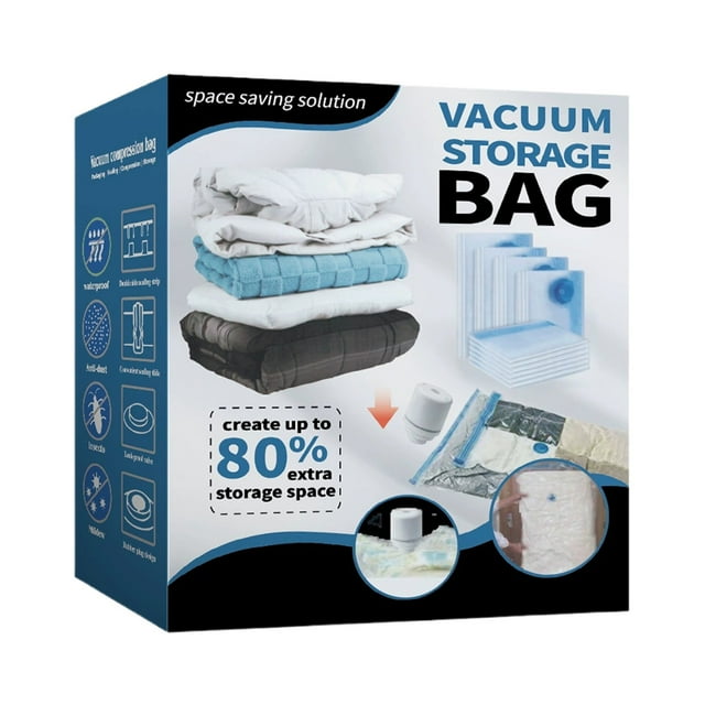 Décorations d'Halloween Intérieur Sac de Compression sous Vide Transparent Bleu Sac de Rangement Roulé à la Main pour Veste de Voyage en Duvet de Coton Couette Sac de Rangement pour Déménagement (Version avec Pompe en Boîte)