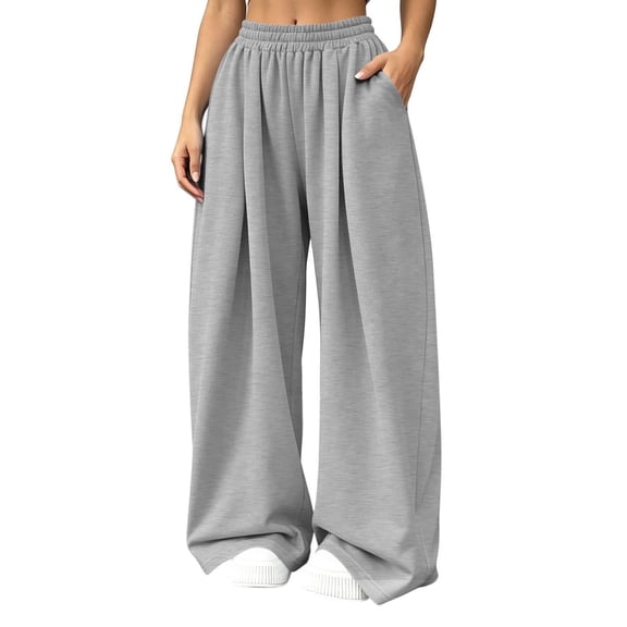 Enjoytime Baggy Wide Leg Pants Woman Elastic Waist Casual Sweatpants Solid Color Loose Lounge Pants with Pockets