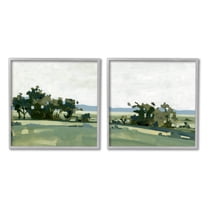 Countryside Grassland Nature Landscape Landscape Painting Gray Framed Art Print Wall Art, Set of 2