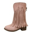 thumbnail image 1 of dmqupv Boots Girl Bottes de Cowboy pour Enfants en Cuir à Franges à Talon Épais, Mode et Décontractées, Mi-Mollet, pour l'Extérieur, Bout Rond, Rouges, Taille US 12, 1 of 8
