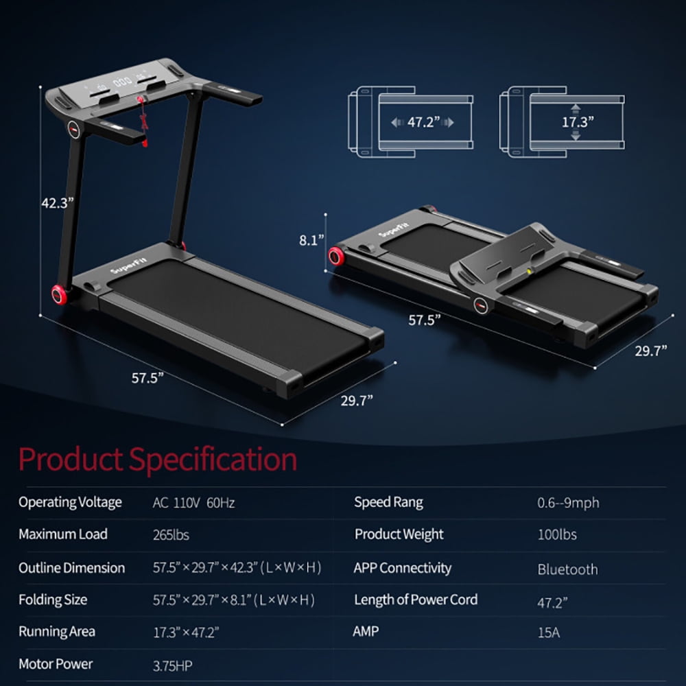 Yardi Yarda 3.75HP Folding Treadmill with APP and 12 Preset Programs, Treadmill for Walking & Running