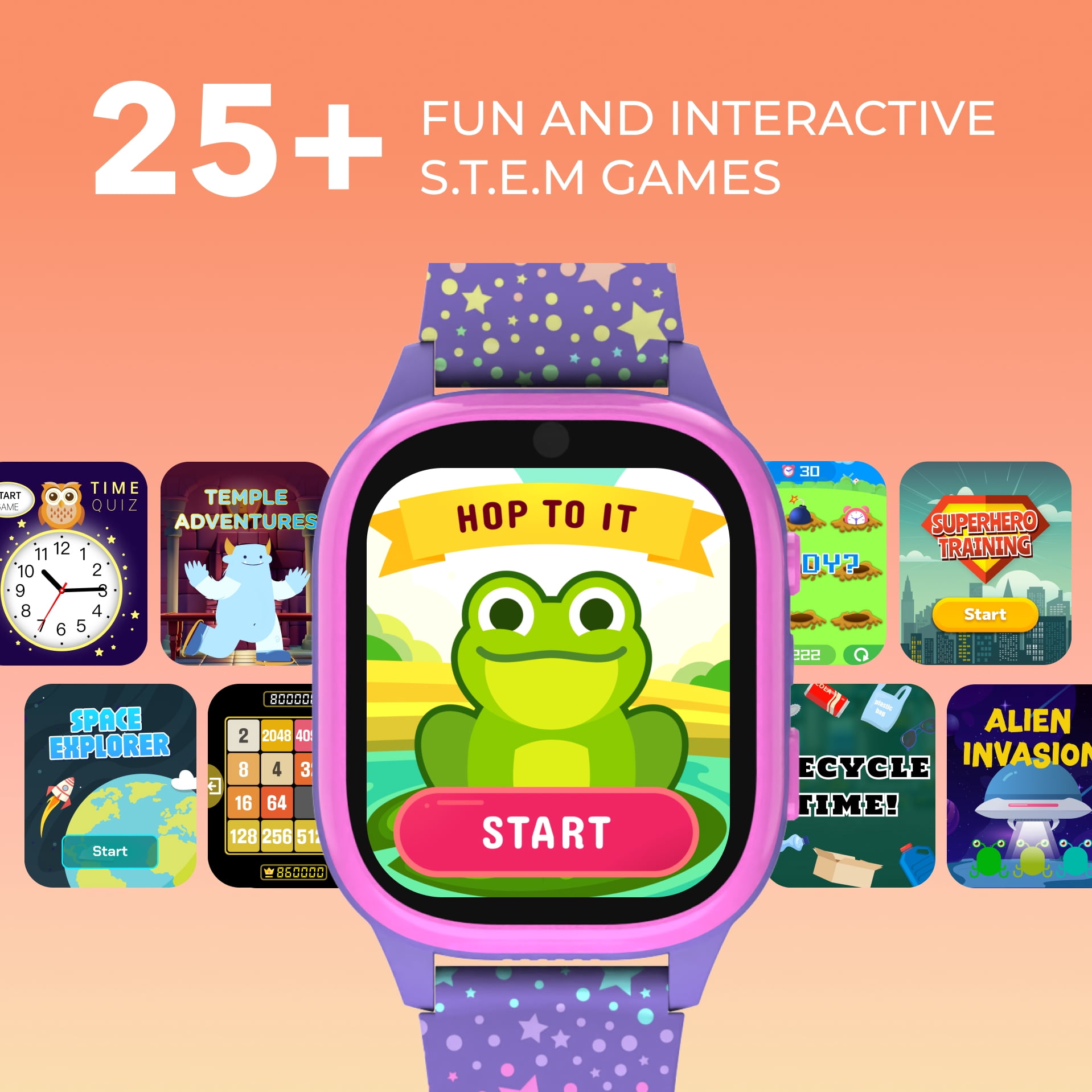 PlayZoom 4 Kids Smartwatch – 25 STEM Games, Camera, Step Counter, Audiobooks, Bluetooth, Splash Resistant, 7-Day Battery
