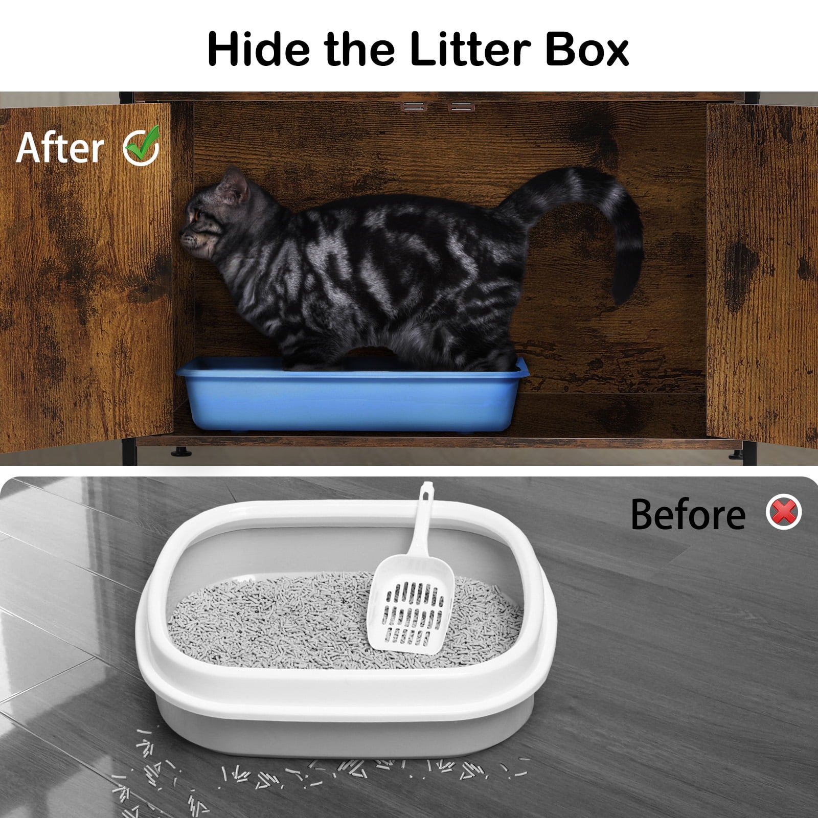 Nightstand Hidden Litter Box Side Table with Charging Post Brown