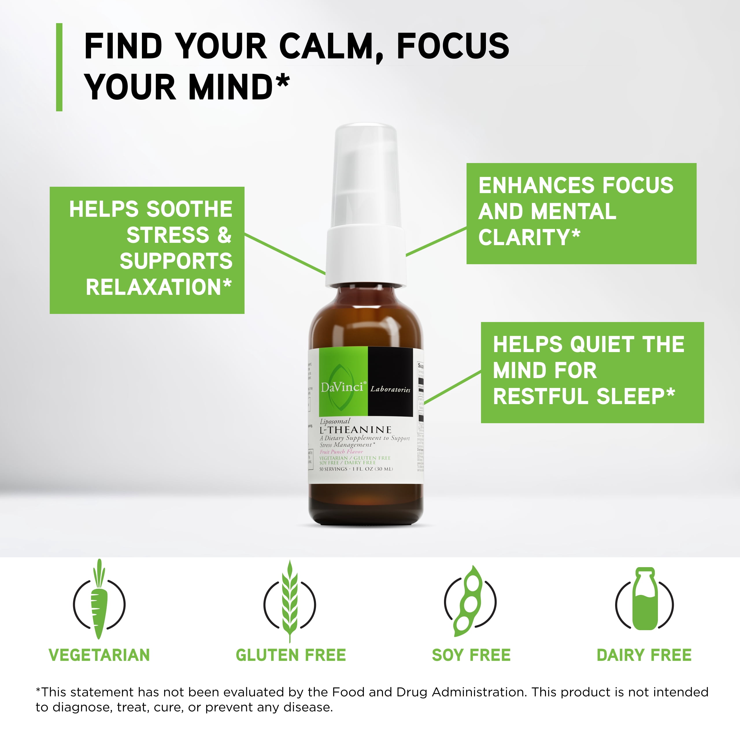 DaVinci Labs Liposomal L-Theanine - Support Brain Health & Sleep* - 50 Servings - 30 ml