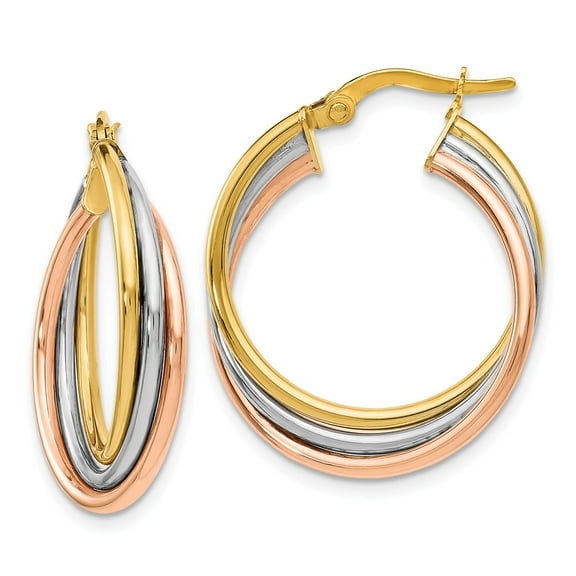 14K Tri-Color Gold Earring Hoop Women'S Textured 22 mm 16.5