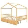 thumbnail image 6 of House Bed with Drawers and Roof, Full Size Wood Bed Daybed Full Size House Low Loft Bed with Two Drawers, Headboard and Footboard, Can be Decorated for Girls, Boys(Natural), 6 of 8